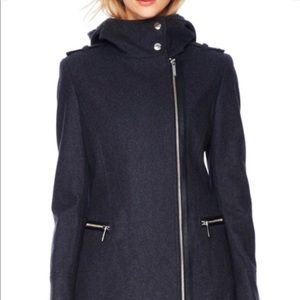 Michael Kors Faux Leather Trim Wool Coat